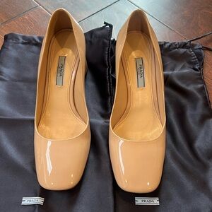 Prada patent leather nude block heel. Size 7